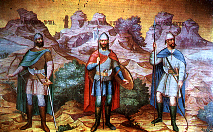mural of princes Rurik, Igor and Svyatoslav